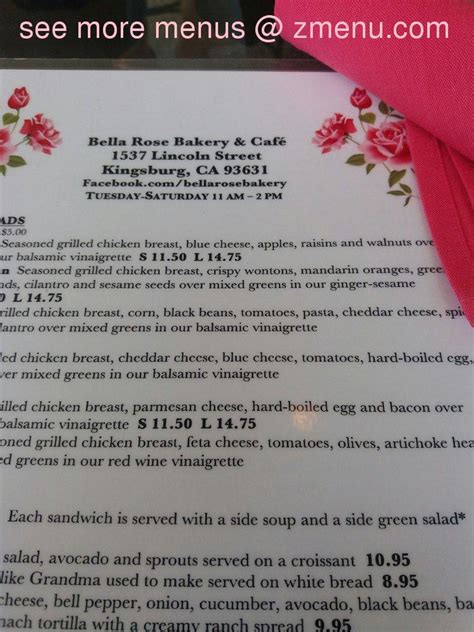 Menu at Bella Rose Bakery & Cafe, Kingsburg