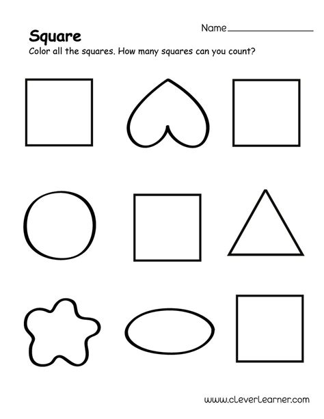 Free square shape activity sheets for school children