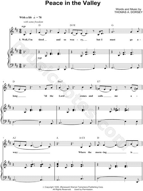 Randy Travis "Peace in the Valley" Sheet Music in D Major (transposable ...