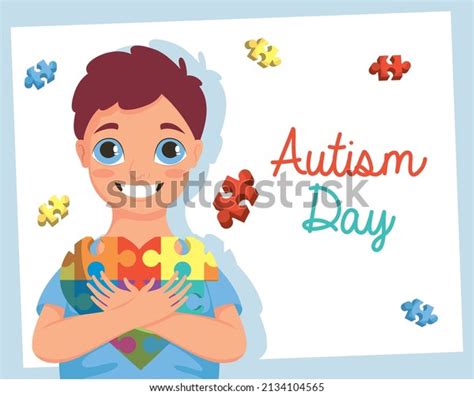 Autistic Boy Puzzle Pieces Poster Stock Vector (Royalty Free) 2134104565 | Shutterstock