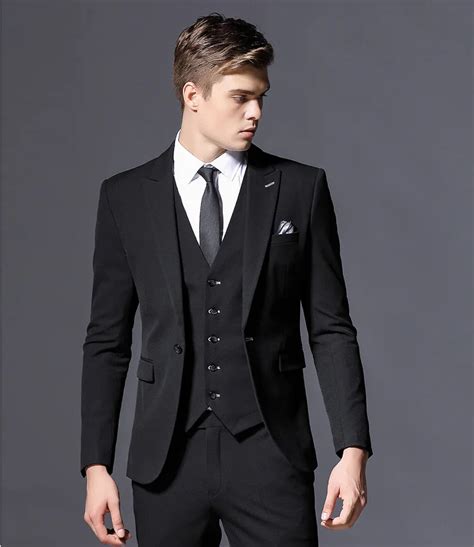 Groomsman Groom Tuxedos Slim Fit Custom Made Black Suit Casual Party Business Suit Formal Dress ...