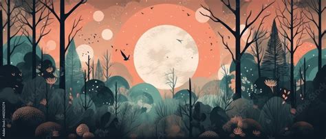 a full moon with forest and star, night time forest, wallpaper vector ...