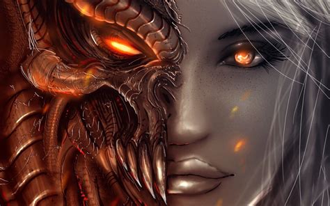 white haired woman illustration diablo 3 #art #girl #angel #demon #face ...