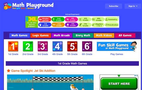 the website for math playground is displayed