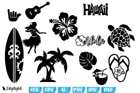 Hawaiian Clipart Aloha Silhouettes SVG Graphic by CatgoDigital · Creative Fabrica