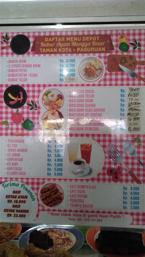 Menu at Bubur Ayam Mangga Besar restaurant, Pasuruan