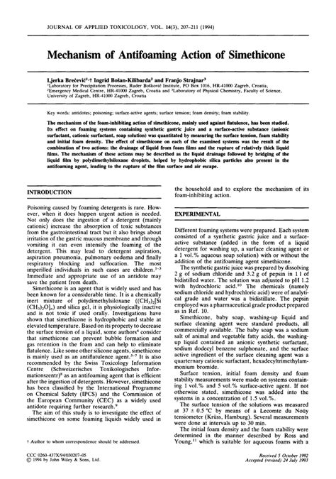 (PDF) Mechanism of antifoaming action of simethicone