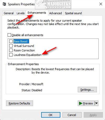 How to Enable or Disable Loudness Equalization in Windows 7-10 - MajorGeeks