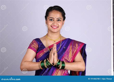 Beautiful Indian Woman Doing Traditional Gesture for Welcome and Thank You Known As Namaste ...