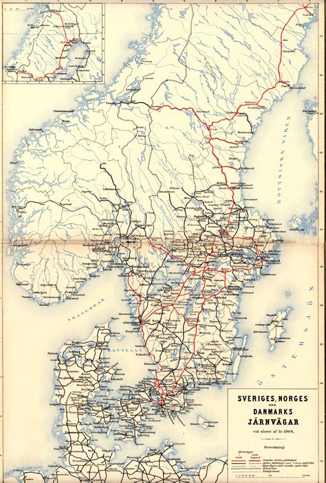 Karta över järnvägarna i Sverige, Norge och Dannmark 1904. Railwaymap Sweden, Norway and Denmark ...