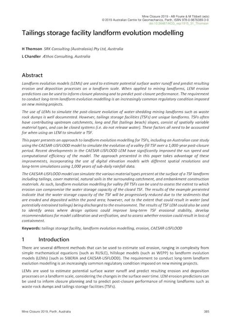 (PDF) Tailings storage facility landform evolution modelling · Tailings ...