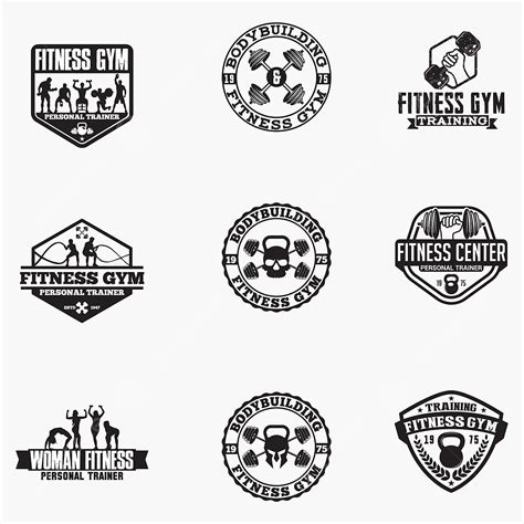 Gym Logo Fitness Vector Design Images, Fitness Gym Logos Badges 2, Badge, Barbell, Body PNG ...