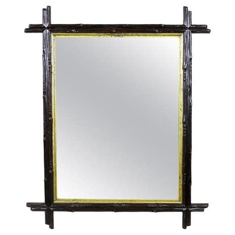 Black Forest Rustic Mirror with Gilt Bar, Hand Carved, Austria, circa 1880 For Sale at 1stDibs
