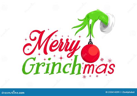 Merry Grinchmas Banner With Christmas Lights And Decorative Lettering Vector Illustration ...