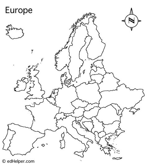 the map of europe is outlined in black and white