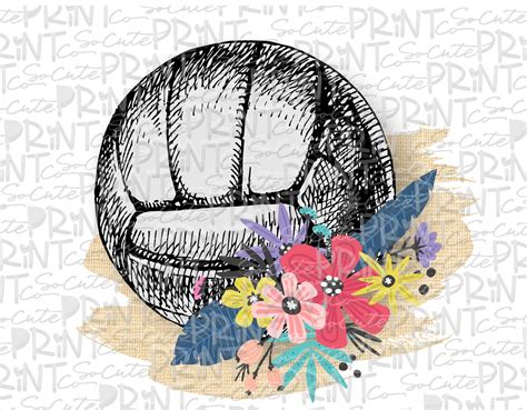 Volleyball floral linen 18 *Printable PNG* – socuteappliques.net