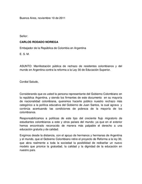 Carta dirigida a la embajada de Colombia en Argentina. by George Trip ...