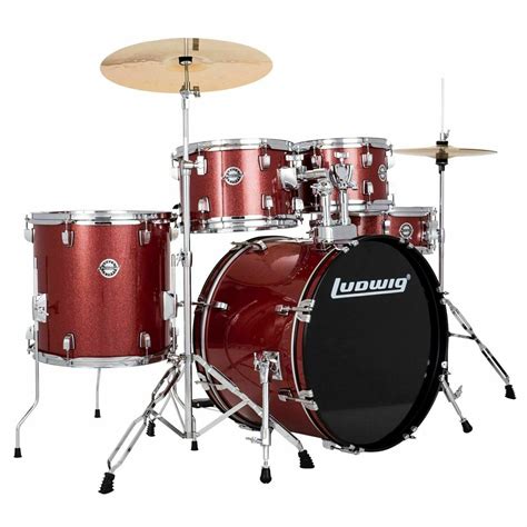 Ludwig Accent 5-piece Complete Drum Set with 22 inch Bass Drum and Wuhan Cymbals - Red Sparkle ...