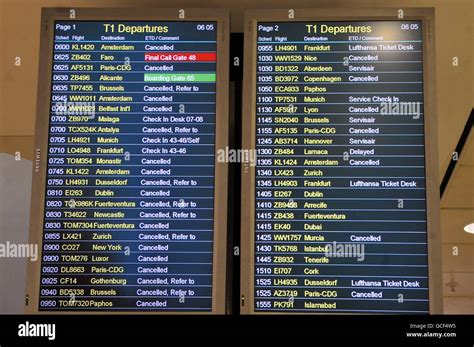 The departures board still showing a long list of cancellations at ...