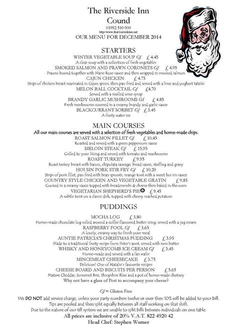 Menu at Riverside Inn pub & bar, Cound, Cound