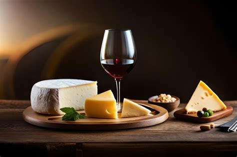 Premium AI Image | cheese and cheese on a tray with a glass of wine.