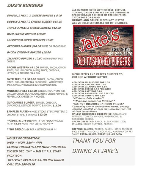 Online Menu of Jakes Old Fashioned Burgers Restaurant, Medical Lake, Washington, 99022 - Zmenu