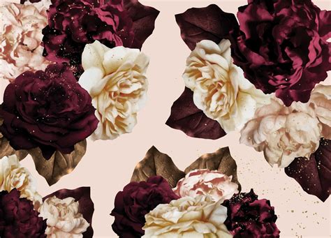 Burgundy Floral Wallpaper Floral Wallpaper Blooming - Etsy