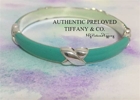 RARE Excellent Preloved Tiffany & Co. Signature Blue Enamel Wider Bangle Silver