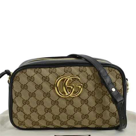 GUCCI Marmont Small Monogram Canvas Crossbody Camera Bag Beige 447632