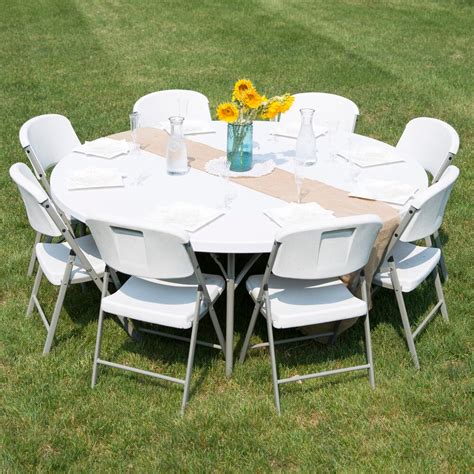 Round Folding Table, 72" Heavy Duty Plastic, White Granite - Lancaster Table & Seating