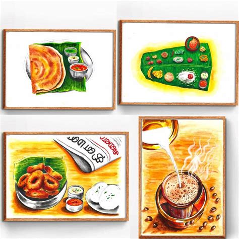 South Indian Food Art, Tamil Watercolor Painting, Kerala Food Painting ...