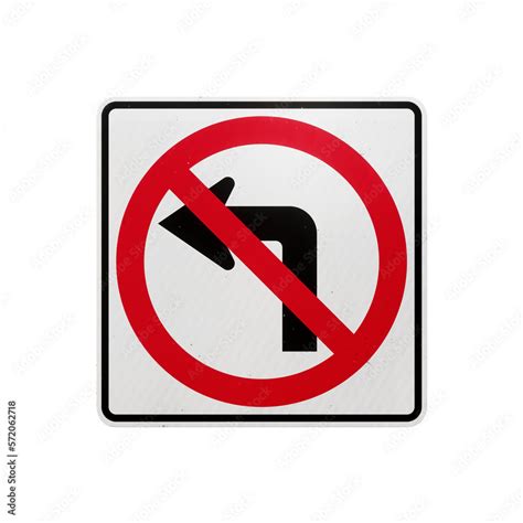 No left turn American road sign isolated on transparent background. 3D ...