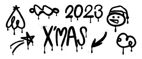 Set of christmas and new year 2023 elements black spray paint vector ...