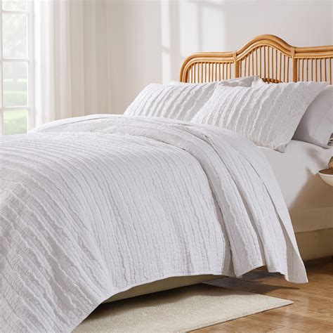 Greenland Home Fashions Ruffled 100% Cotton Quilt Set, White, 3-Piece ...