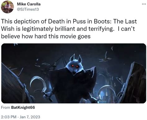 This depiction of Death in P--- in Boots: The Last Wish is legitimately brilliant and terrifying ...