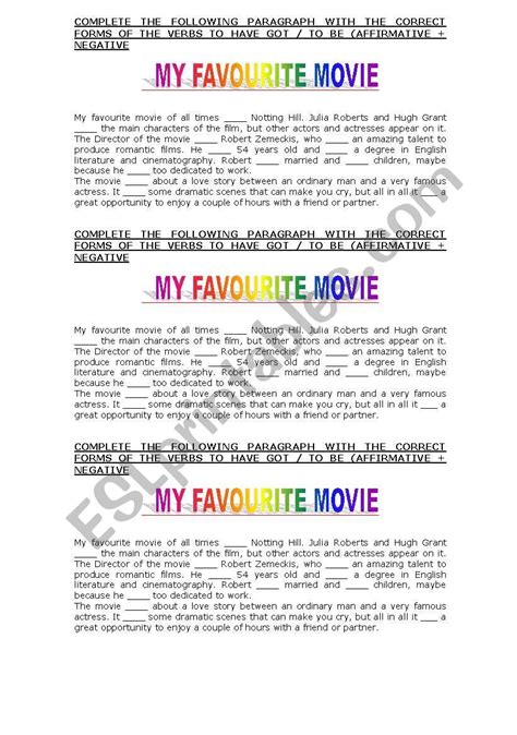 My Favourite Movie - ESL worksheet by mschiffer