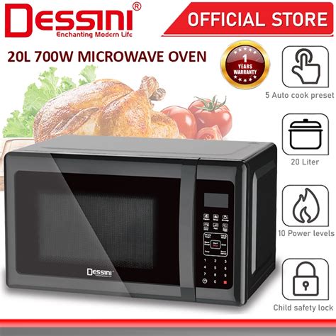 DESSINI ITALY 20L Countertop Digital Microwave Oven 10Power Level Defrost Reheat Toaster Roaster ...