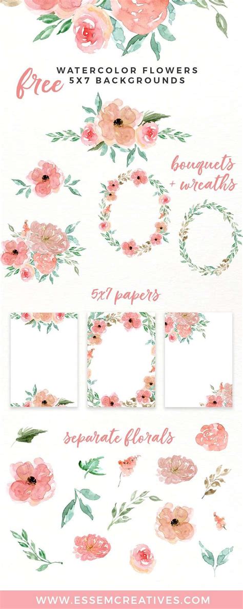 Watercolor Flower Clipart Pink Watercolor Flowers PNG Instant Download ...