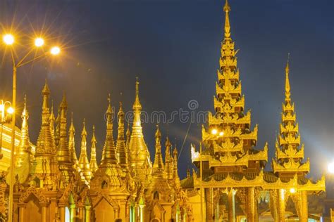 Shwedagon Pagoda at night stock image. Image of ancient - 98234823