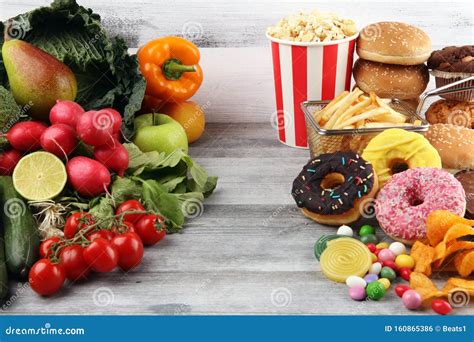 Healthy or Unhealthy Food. Concept Photo of Healthy and Unhealthy Food ...