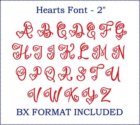 Hearts Font Embroidery Designs. BX Files Included. 2 FREE Holly Banner ...