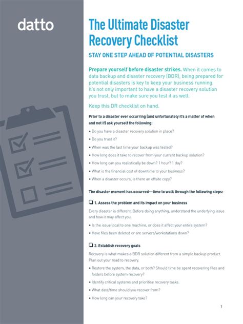 Disaster Recovery Checklist | Virtualization | Backup