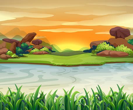 Nature Scene With River Flows Stock Illustration - Download Image Now - iStock