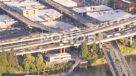 Aerial view traffic on bridge, Portland City Oregon Stock Footage #AD ...