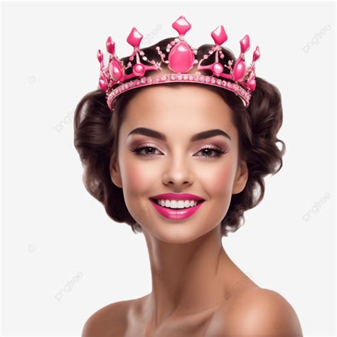 A Woman Wearing Tiara With Pink Lips And Lipstick, A Woman Wearing A ...