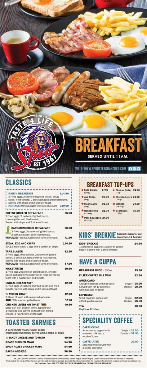 Spur Breakfast Menu Prices