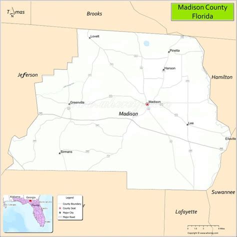 Map of Madison County, Florida showing cities, highways & important ...