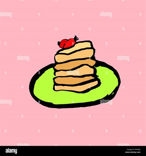 Breakfast pancakes with berries on a plate. Vector grunge icon. Brush illustration Stock Vector ...