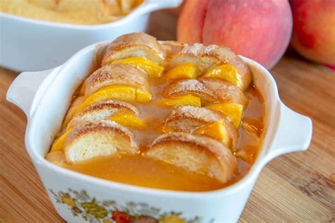 Peach Bread Pudding with Brown Sugar Sauce - Martin's Famous Potato Rolls and Bread