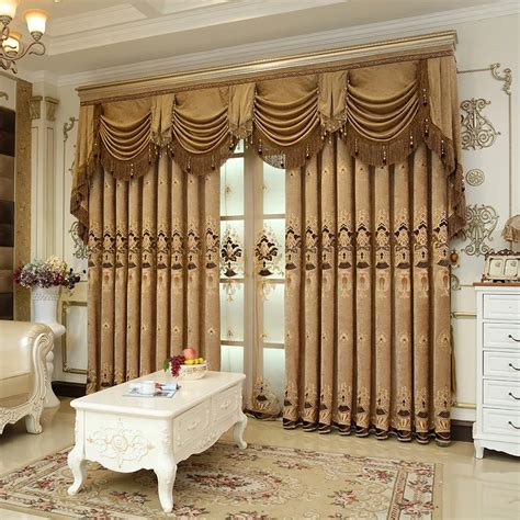 Custom curtains High class luxury European living room embroidered chenille coffee cloth ...